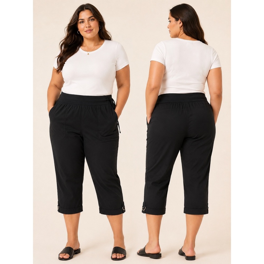 Style & Co Women Deep Black Pull On Mid Rise Straight‎ Capri Pants Large NWT